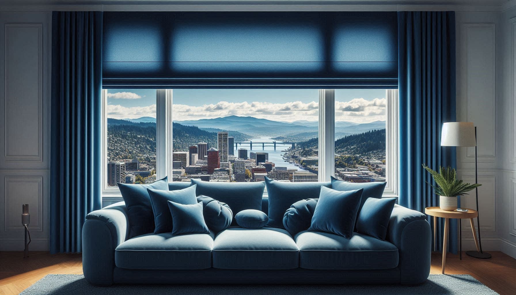 blue couch by window